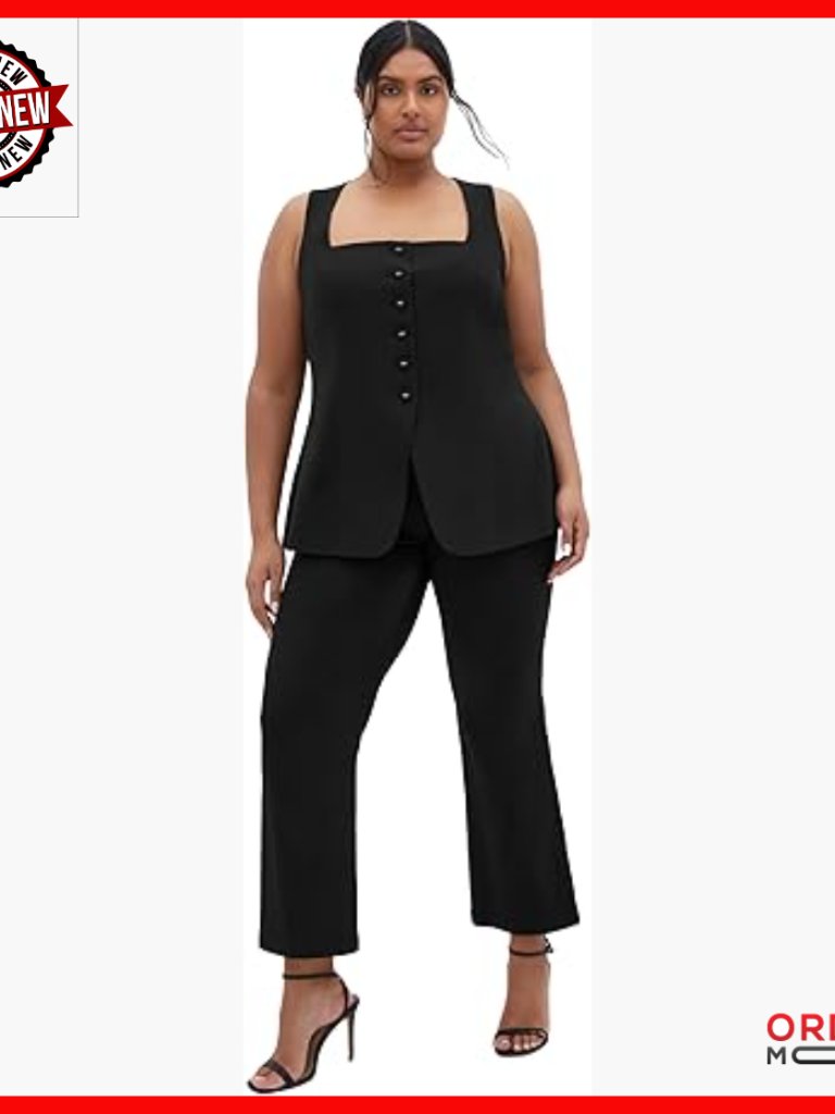 Plus Size Tailored Vest, Button Front, Fully Lined, Sophisticated Style